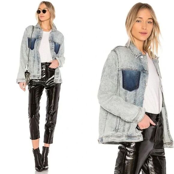 L'Agence Karina Oversized Denim Jean Acid Washed Jacket Women's size XS Blu